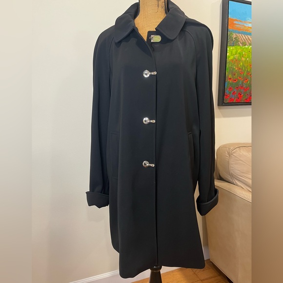London Fog Jackets & Blazers - London Fog Trenchcoat Jacket Detachable Hood Black Gold Hardware Size Large